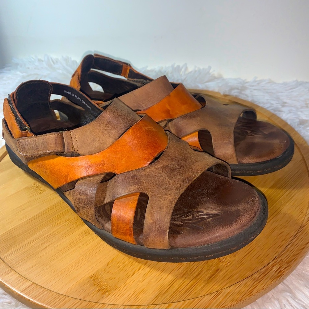 Børn Sandals Strappy Flat Slingback Leather Women’s Sz 9 Tangerine & Sand